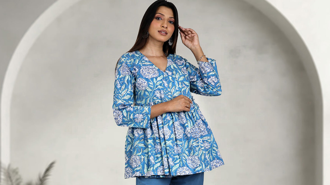 Tanya Block Print Wrap Tunic Shirt