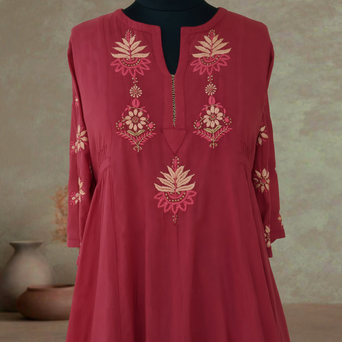 BAANI Cotton Hand Embroidered Long Dress, Kurta: Made to Order/Customizable