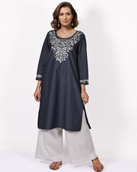 Blake Denim Chambray Cotton Embroidered Tunic Top Shirt; Made to Order/Customizable