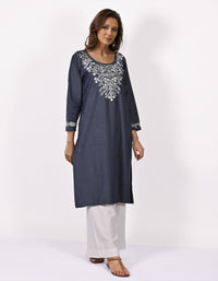 Blake Denim Chambray Cotton Embroidered Tunic Top Shirt; Made to Order/Customizable