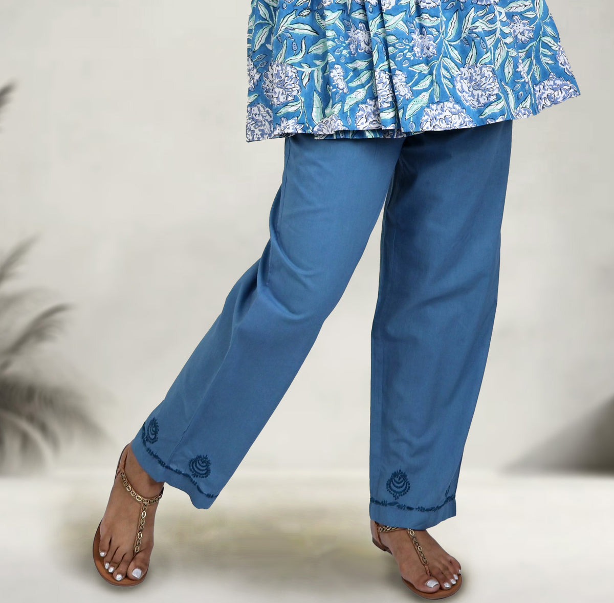 CHITRA Women's Cotton Relaxed Printed Embroidered Pants: Customizable
