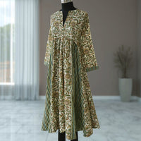 DEVIKA Block Print Pure Cotton Women Long Flared Dress