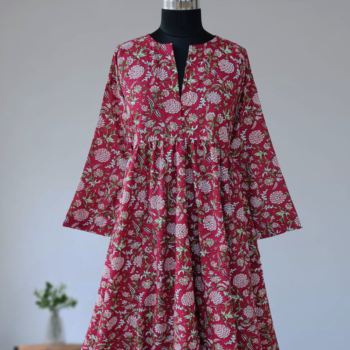 DEVIKA Block Print Pure Cotton Women Long Flared Dress