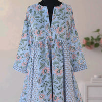 DHANIKA Block Print Pure Cotton Women Long Flared Dress