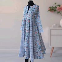 DHANIKA Block Print Pure Cotton Women Long Flared Dress