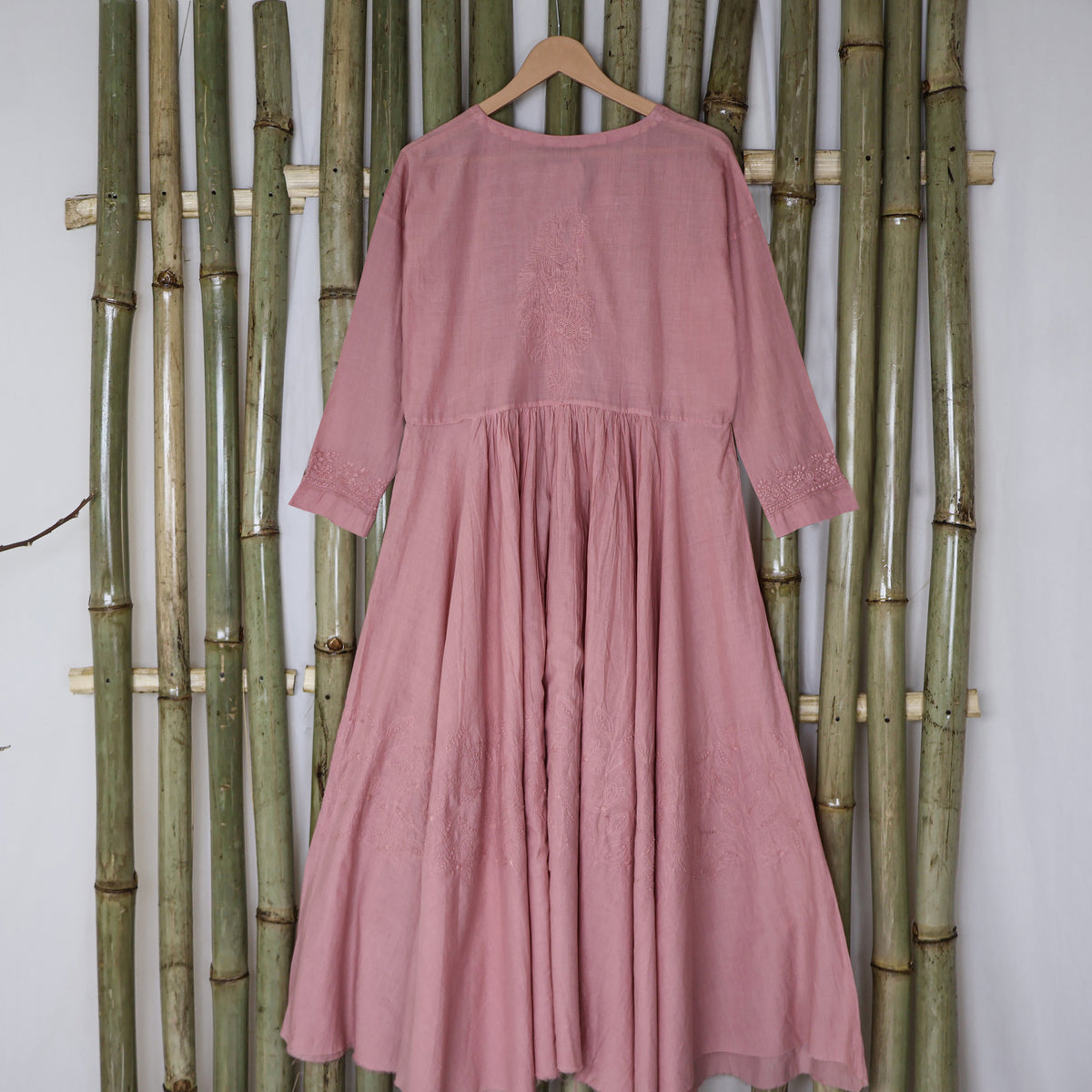 DEVINA Hand Embroidered Pure Cotton Women Long Flared Tunic Dress