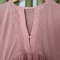 DEVINA Hand Embroidered Pure Cotton Women Long Flared Tunic Dress