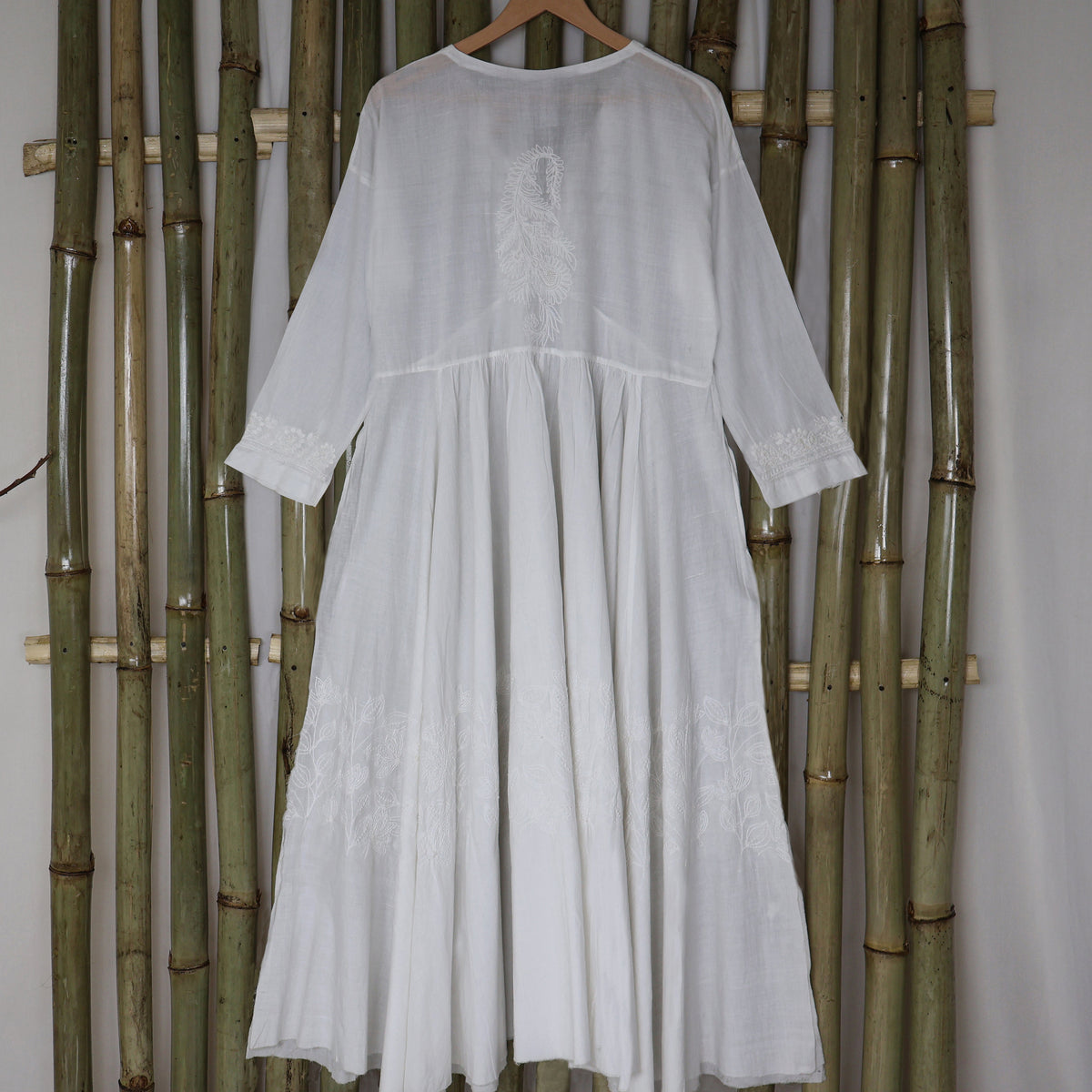 DEVINA Hand Embroidered Pure Cotton Women Long Flared Tunic Dress