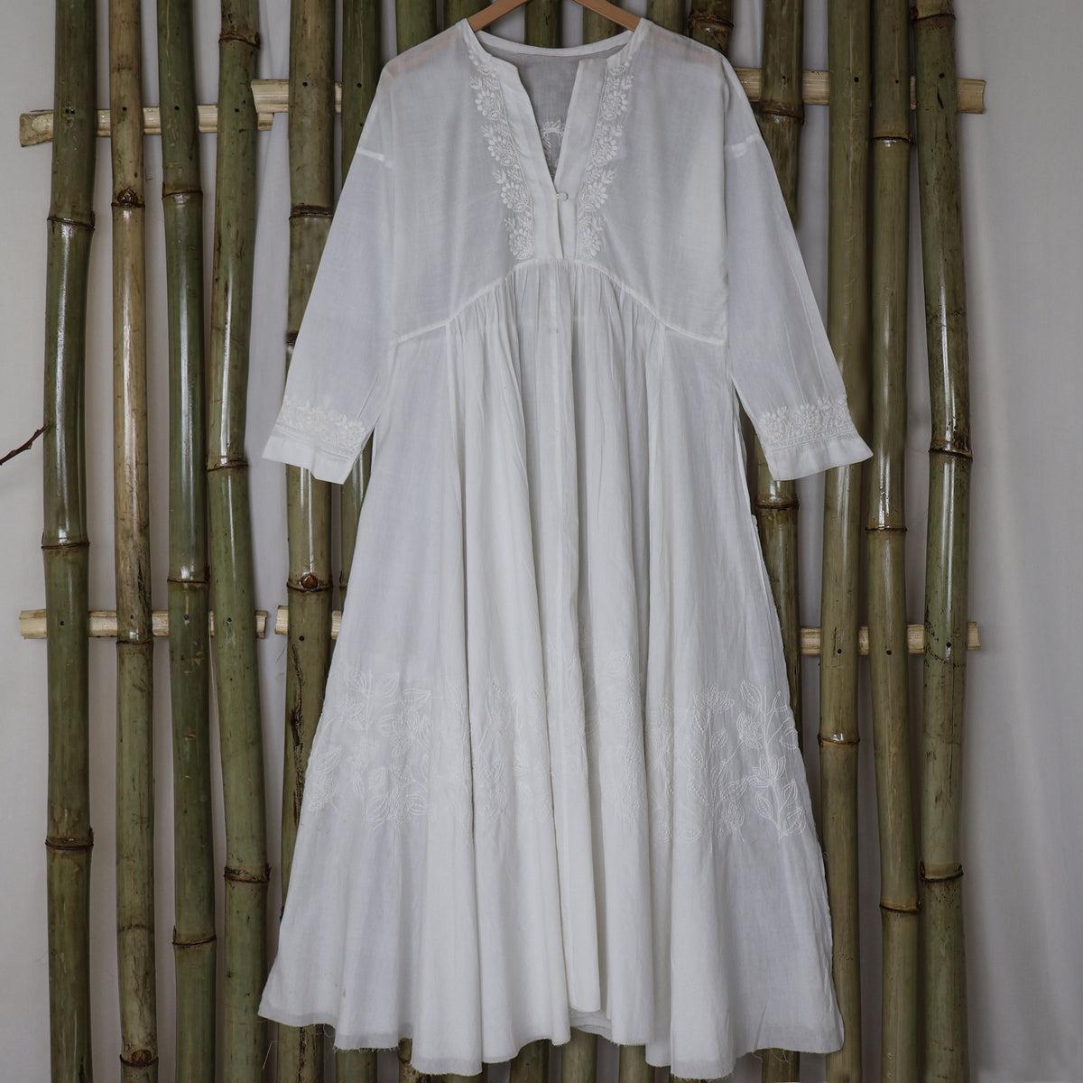 DEVINA Hand Embroidered Pure Cotton Women Long Flared Tunic Dress