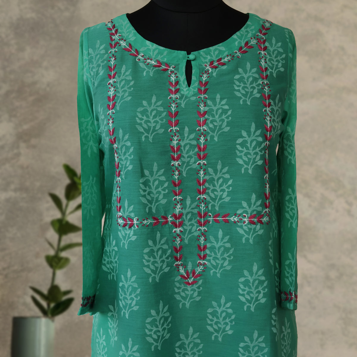 DITI Chanderi Silk Printed Hand embroidered Tunic Dress