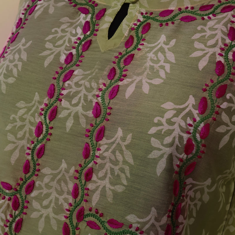 DITI Chanderi Silk Printed Hand embroidered Tunic Dress