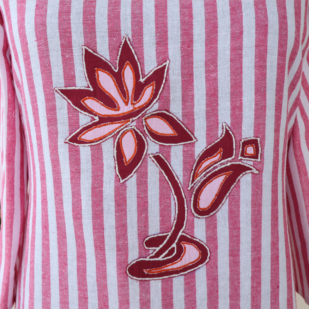 Elsa Cotton Striped Embroidered Casual Tunic