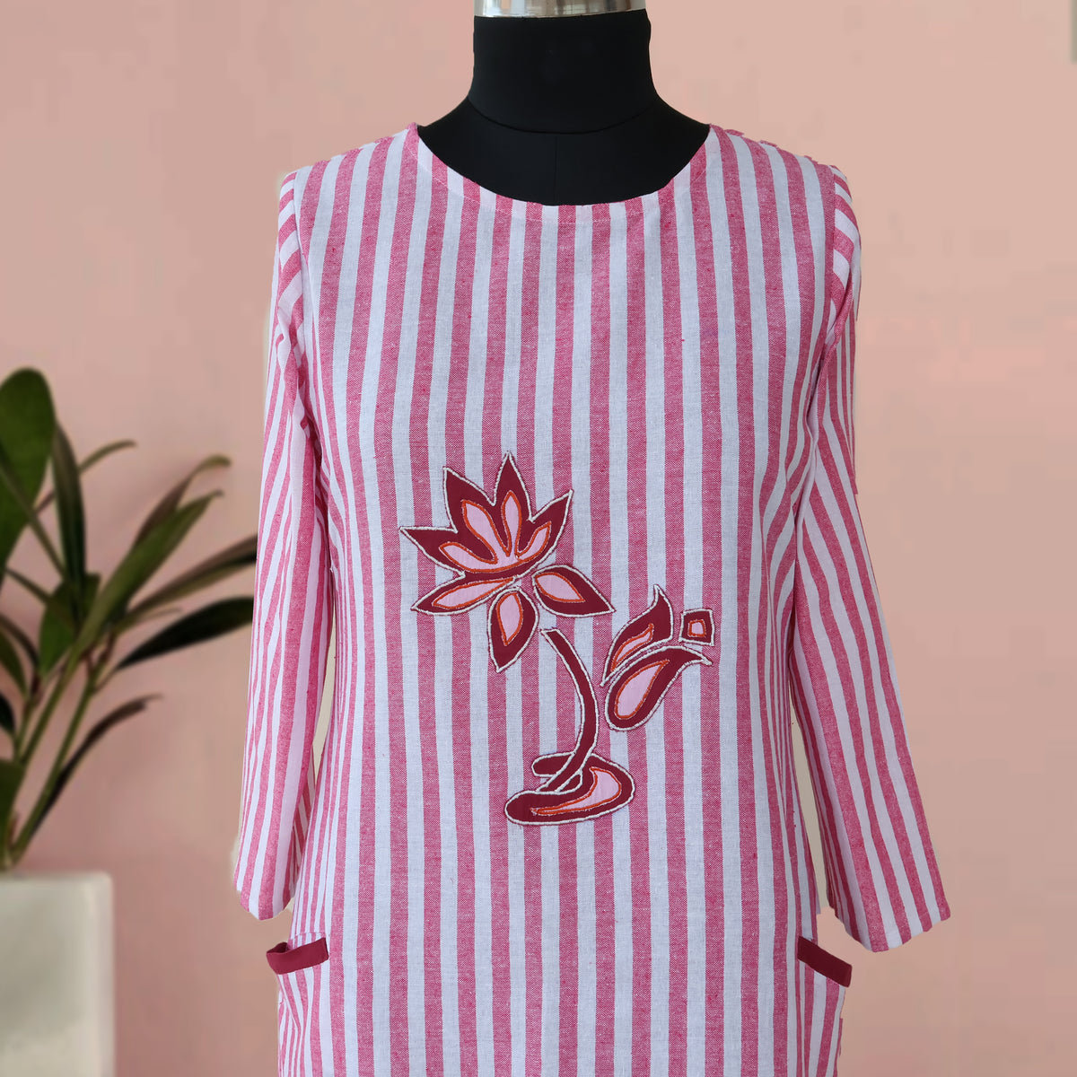 Elsa Cotton Striped Embroidered Casual Tunic