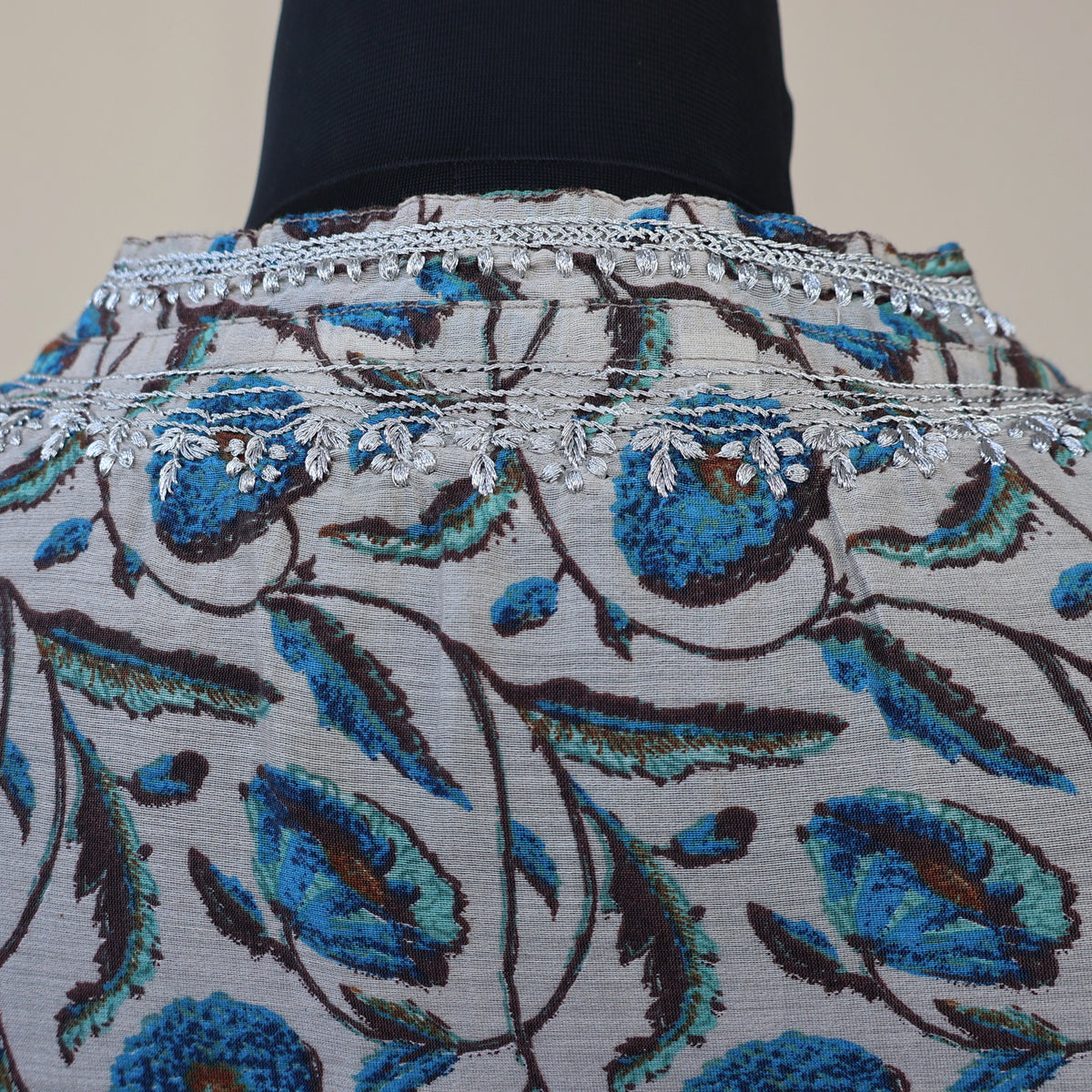 EVONA Chanderi Silk Printed Hand embroidered Tunic Dress