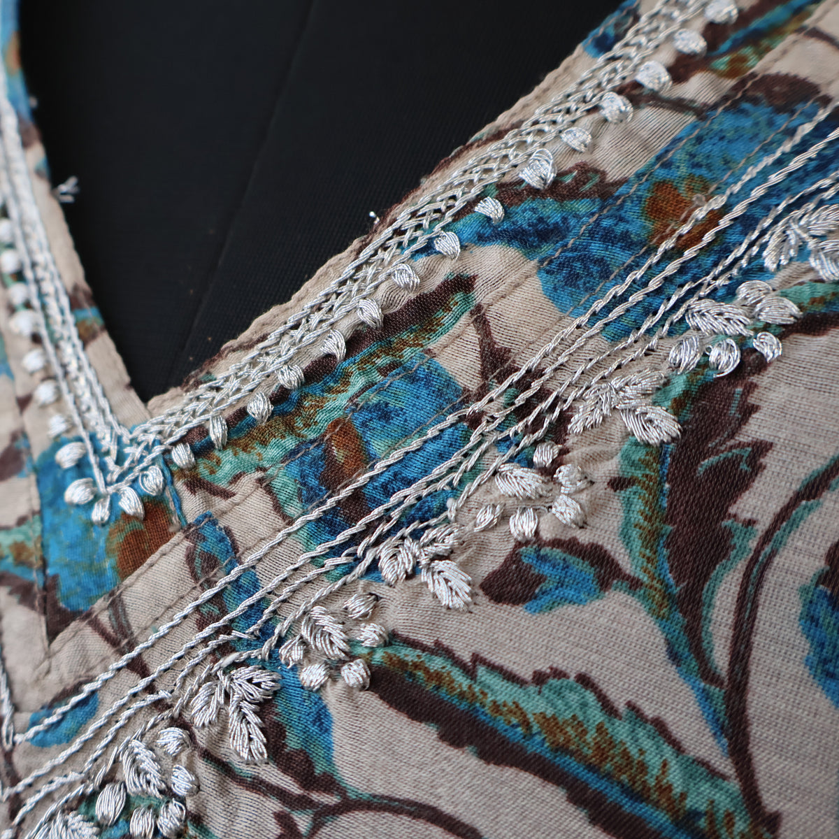 EVONA Chanderi Silk Printed Hand embroidered Tunic Dress