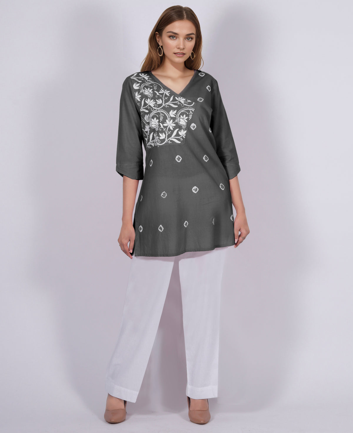 GODAVARI Pure Cotton Hand Embroidered Tie Dye Tunic Dress Kurta: Made to Order/Customizable