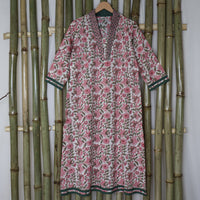 PALLAVI Pure Cotton, Jaipuri Block Print, Hand Embroidered Long Tunic Dress