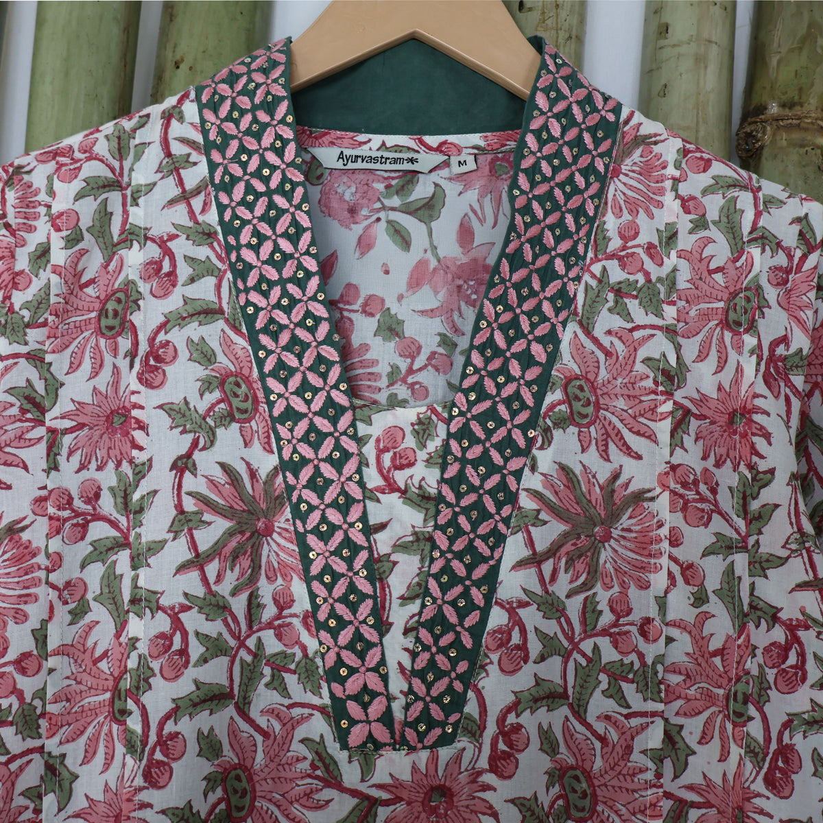 PALLAVI Pure Cotton, Jaipuri Block Print, Hand Embroidered Long Tunic Dress