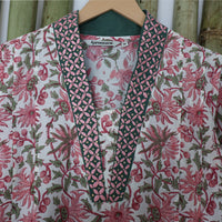 PALLAVI Pure Cotton, Jaipuri Block Print, Hand Embroidered Long Tunic Dress