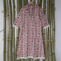 PALLAVI Pure Cotton, Jaipuri Block Print, Hand Embroidered Long Tunic Dress