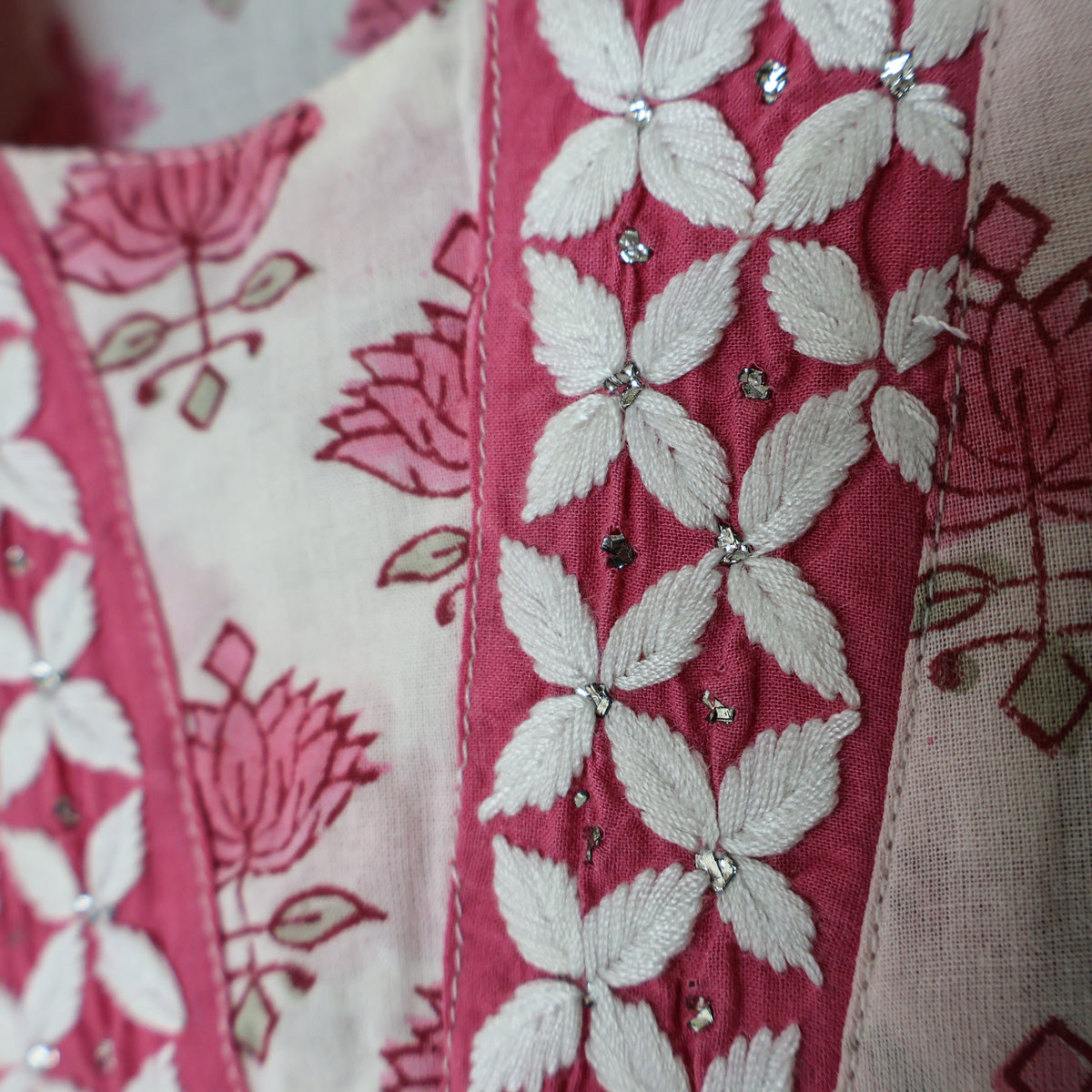 PALLAVI Pure Cotton, Jaipuri Block Print, Hand Embroidered Long Tunic Dress