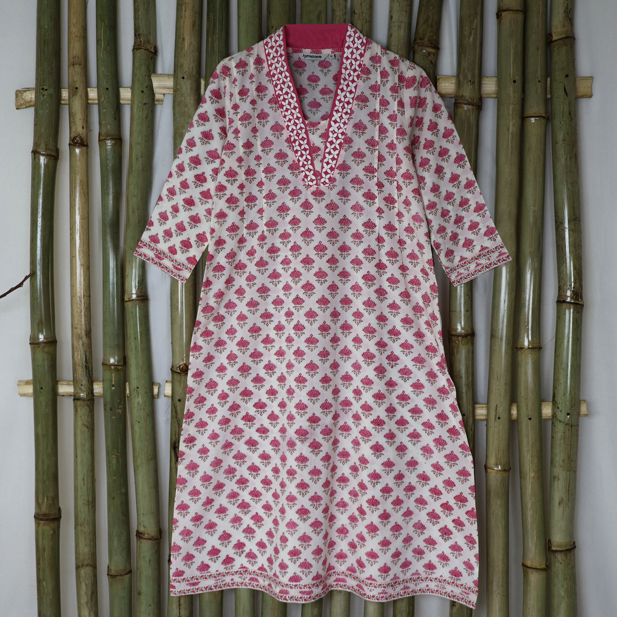 PALLAVI Pure Cotton, Jaipuri Block Print, Hand Embroidered Long Tunic Dress