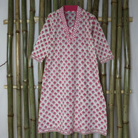 PALLAVI Pure Cotton, Jaipuri Block Print, Hand Embroidered Long Tunic Dress