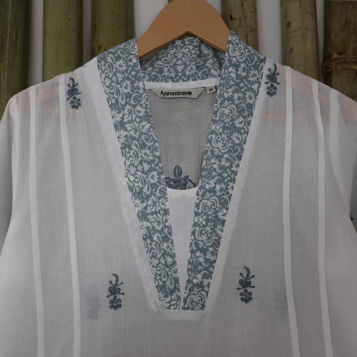 PANKHURI Soft Cotton Block Print, Hand Embroidered Long Tunic Dress
