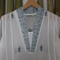 PANKHURI Soft Cotton Block Print, Hand Embroidered Long Tunic Dress