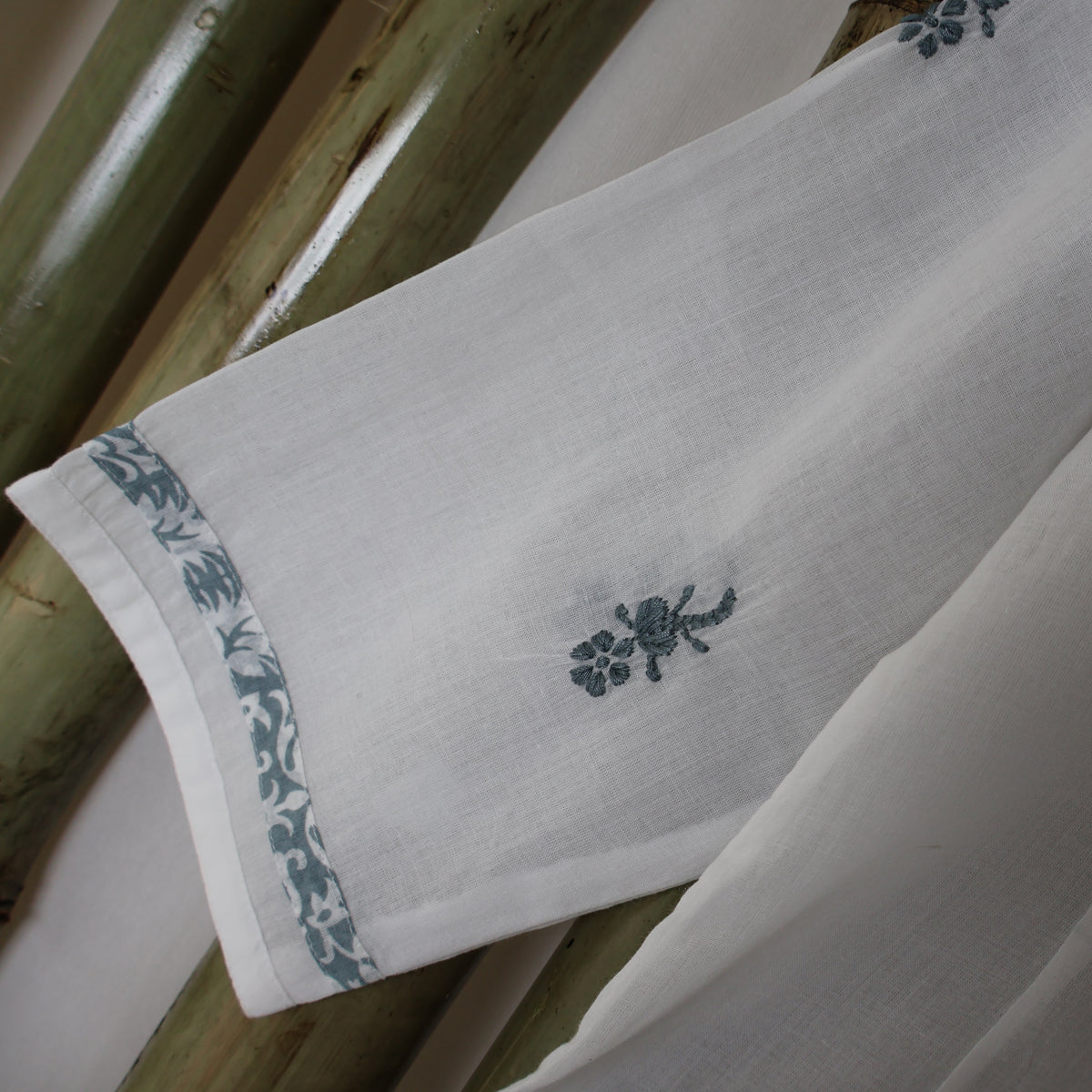 PANKHURI Soft Cotton Block Print, Hand Embroidered Long Tunic Dress