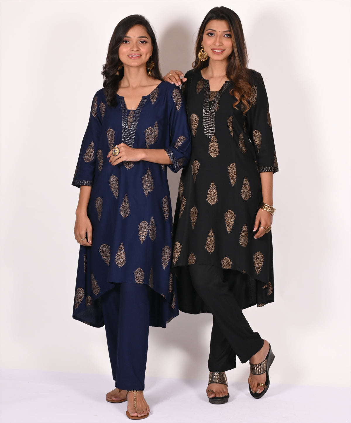 Sejal Pure Cotton Embroidered Block Print Style Tunic with High Low Hem; Made to Order/Customizable