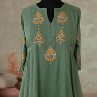 BAANI Cotton Hand Embroidered Long Dress, Kurta: Made to Order/Customizable