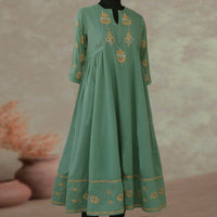 BAANI Cotton Hand Embroidered Long Dress, Kurta: Made to Order/Customizable