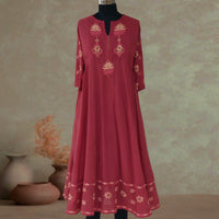 BAANI Cotton Hand Embroidered Long Dress, Kurta: Made to Order/Customizable