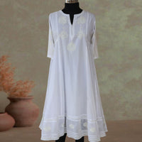 BAANI Cotton Hand Embroidered Long Dress, Kurta: Made to Order/Customizable