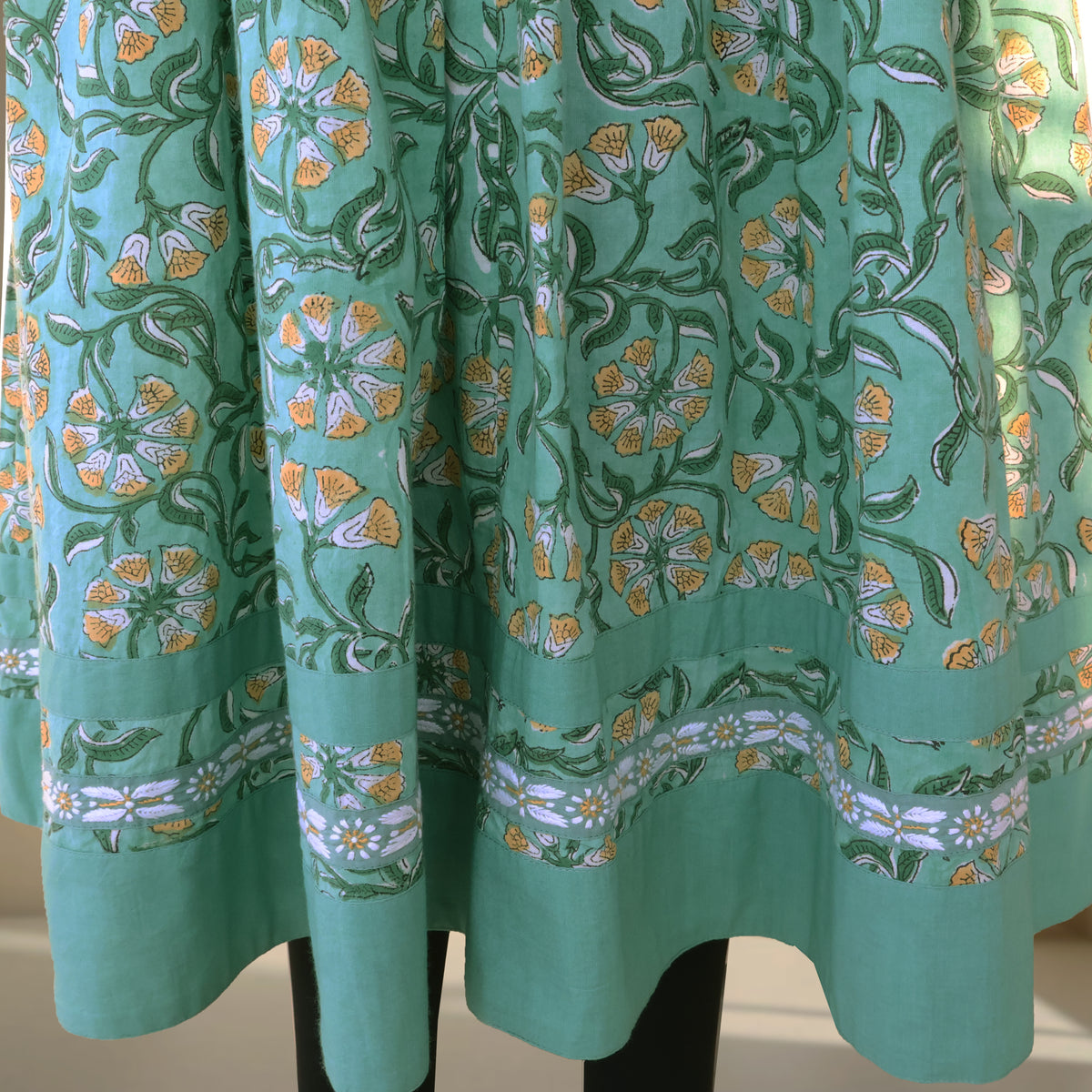 BHAVIKA Cotton Block Print Hand Embroidered Long Dress, Kurta: Made to Order/Customizable
