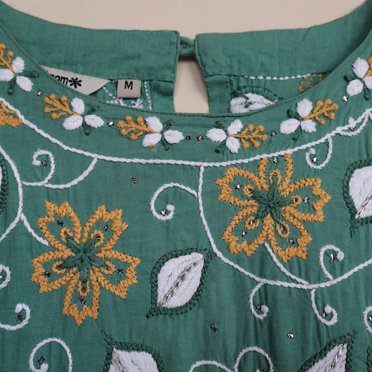 BHAVIKA Cotton Block Print Hand Embroidered Long Dress, Kurta: Made to Order/Customizable