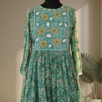 BHAVIKA Cotton Block Print Hand Embroidered Long Dress, Kurta: Made to Order/Customizable