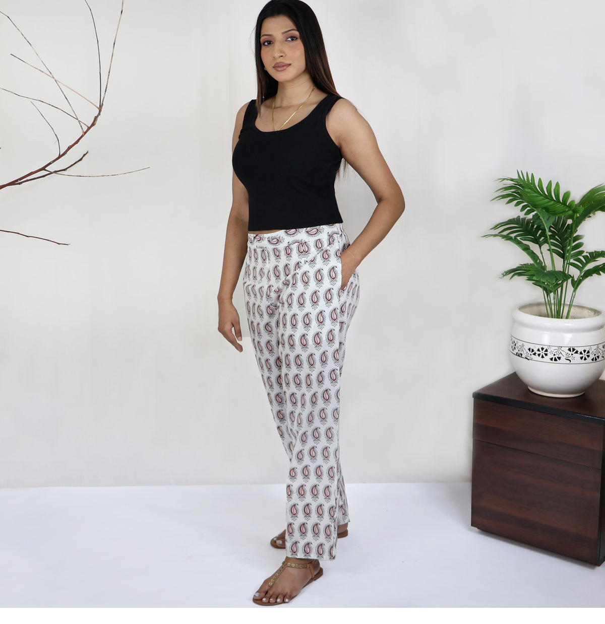 CHITRA Women's Cotton Relaxed Printed Embroidered Pants: Customizable