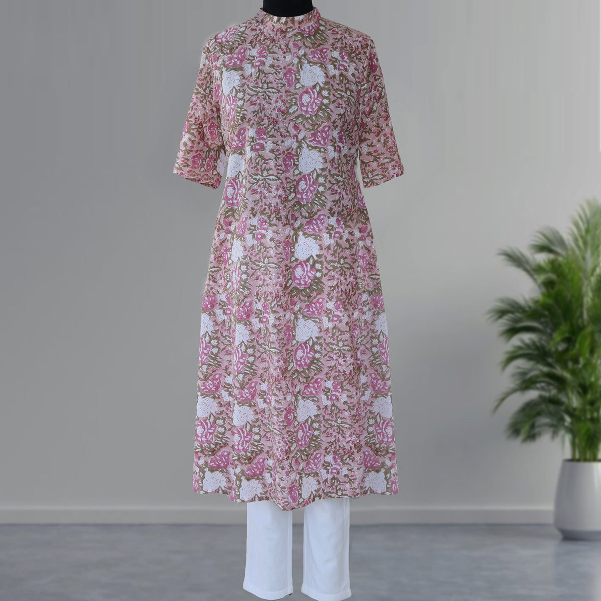 SHIKHA Block Print Pure Cotton Women Long Slim Look Kurta Dress