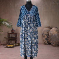 SRISHTI Pure Cotton Block Print, Red Long Dress Kurta