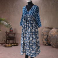 SRISHTI Pure Cotton Block Print, Red Long Dress Kurta