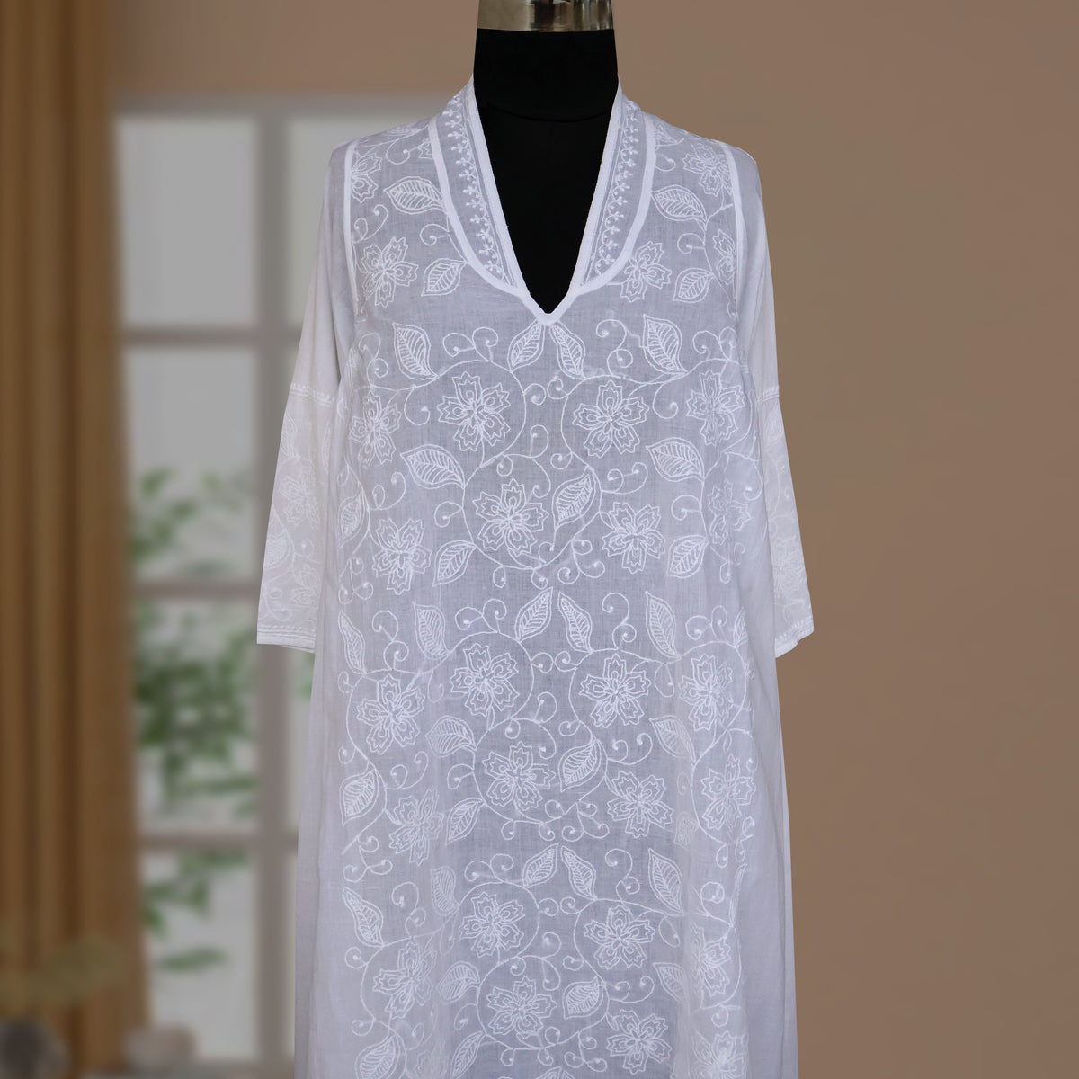 VEDIKA Hand Embroidered Pure Cotton Long Dress Kurta with optional Pants