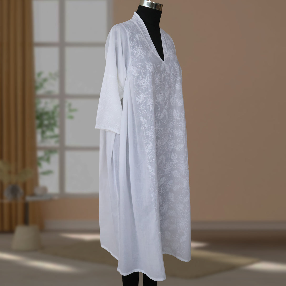 VEDIKA Hand Embroidered Pure Cotton Long Dress Kurta with optional Pants