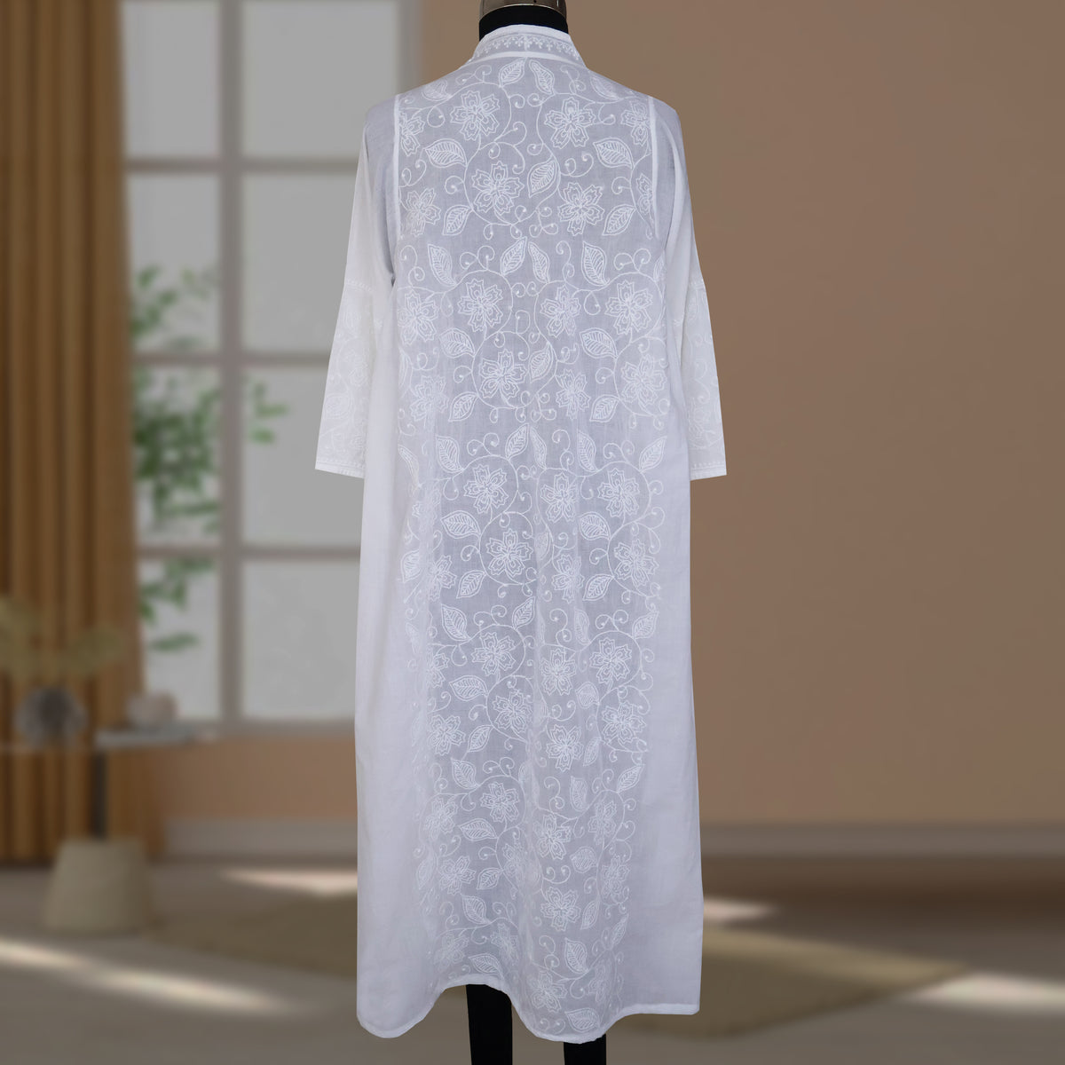 VEDIKA Hand Embroidered Pure Cotton Long Dress Kurta with optional Pants