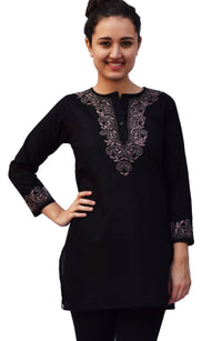 ADITI Pure Cotton Round Neck, Hand Embroidered Tunic, Kurti, Regular and Plus Sizes