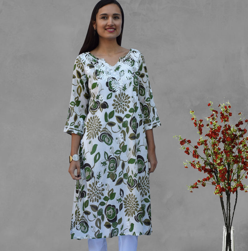 AMAL Printed Pure Soft Cotton Long Tunic Kurta Dress: Made to Order
