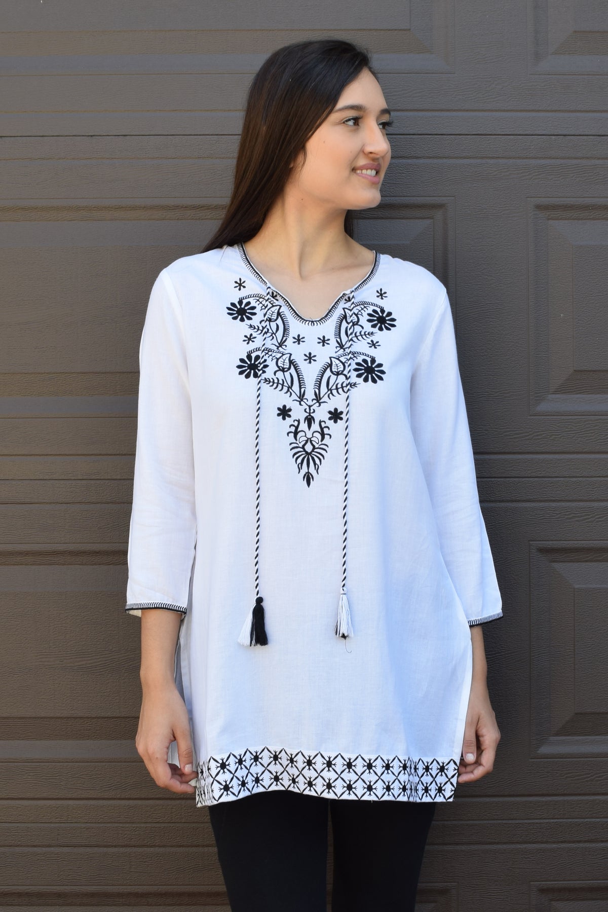 AYO Pure Cotton, Embroidered Tunic, Top, Kurti, with Tassles