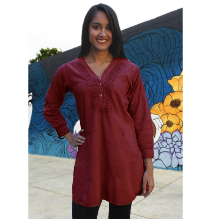 Uma Hand Embroidered Pure Cotton Shirt Tunic (Regular Sizes) – Ayurvastram