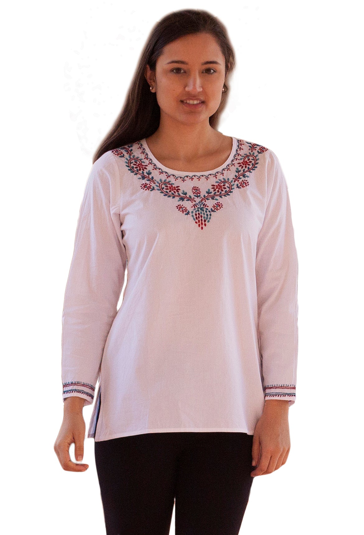 Eri Hand Embroidered Pure Cotton Short Tunic Top